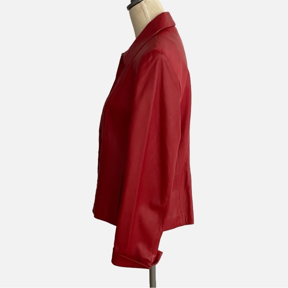 Jones New York Leather Jacket Embroidered Floral Size 8 Red Zip Lined Pockets - Picture 4 of 13